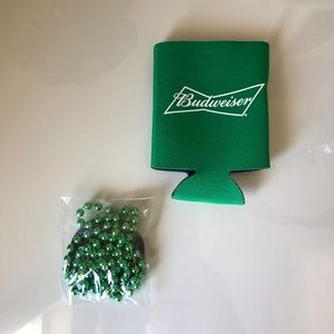 Green Budweiser Koosie + Carlsberg Beaded Chain 🍀